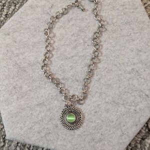 Elegant Silver Necklace with Green Pendant